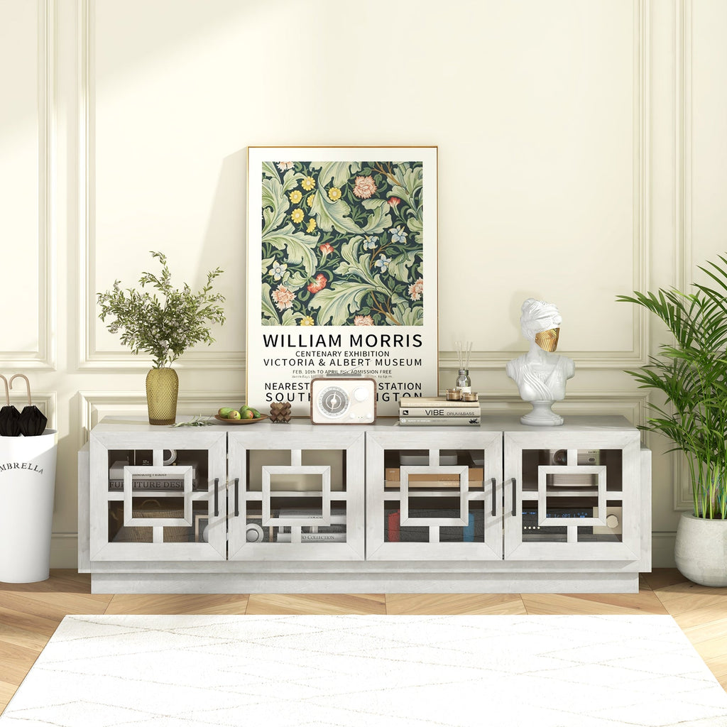 4-Door TV Stand for TVs up to 75 Inch Media Console Table with Adjustable Shelves-Oak