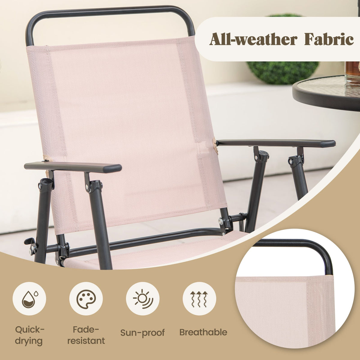 4 Pieces Outdoor Bar Set with Umbrella-Beige