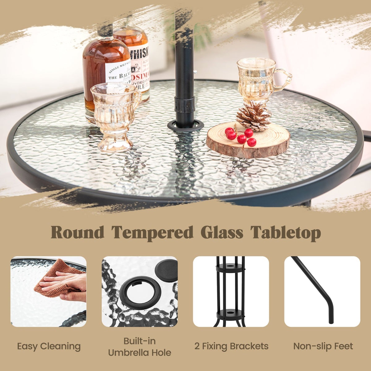 4 Pieces Outdoor Bar Set with Umbrella-Beige