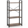 4-Tier Bookshelf with Heavy Duty Metal Frame Industrial Display Shelf-Rustic Brown