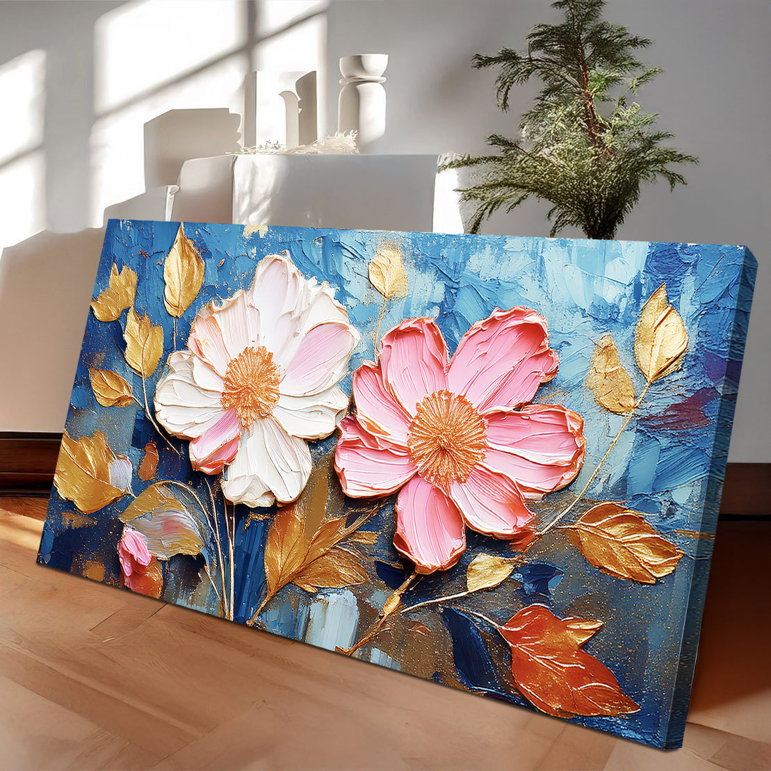 Golden Petals Impasto Wall Art