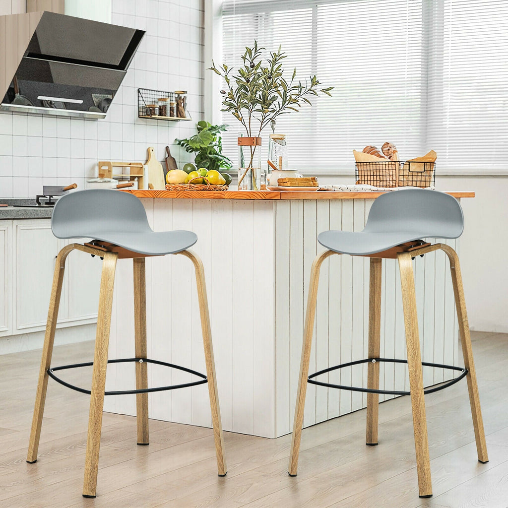 Set of 2 Modern Barstools Pub Chairs with Low Back and Metal Legs