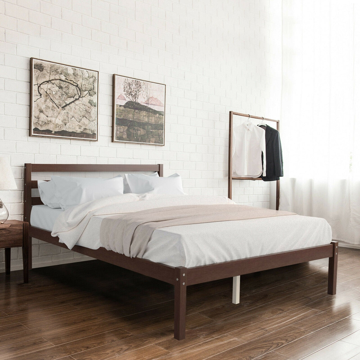 Full Size Bed frame Foundation with Solid Wooden Slat Suppor