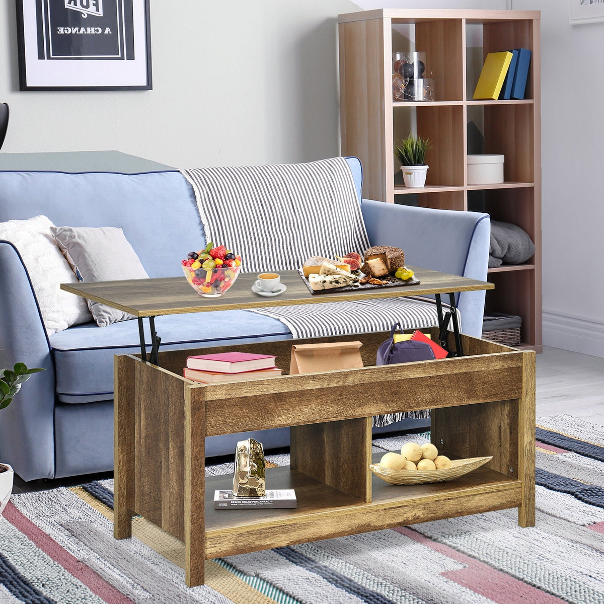 Lift Top Coffee Table with Hidden Storage Compartment and Lower Shelf for Study Room