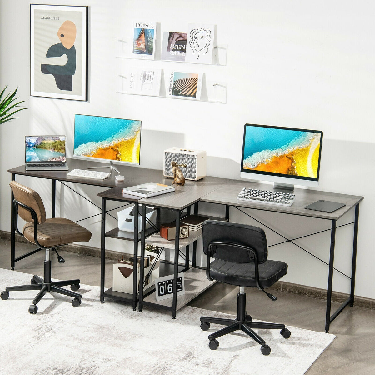 48 Inch Reversible L Shaped Computer Desk with Adjustable Shelf