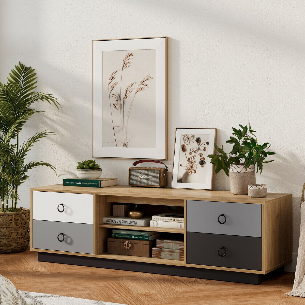 Modern 55 Inch TV Stand with 2 Storage Cabinets for TVs up to 60 Inch