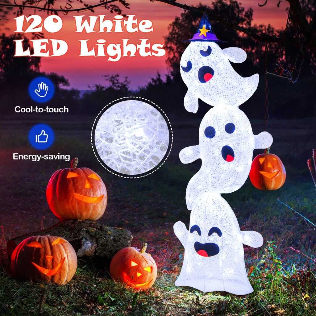 4 FT Lighted Standing Halloween Decoration Stacked Ghosts with 120 LED Lights