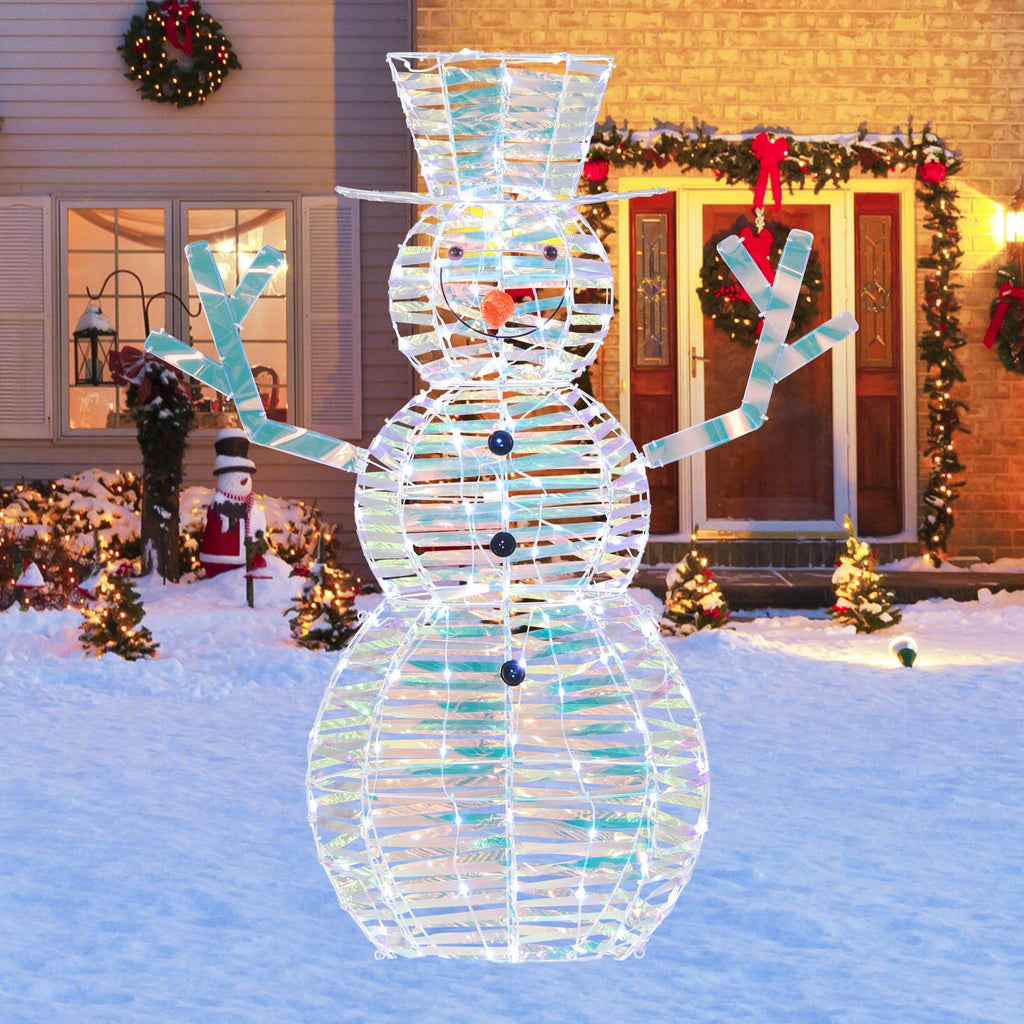 4 Feet Iridescent Christmas Snowman with White LED Lights and Ground Stakes