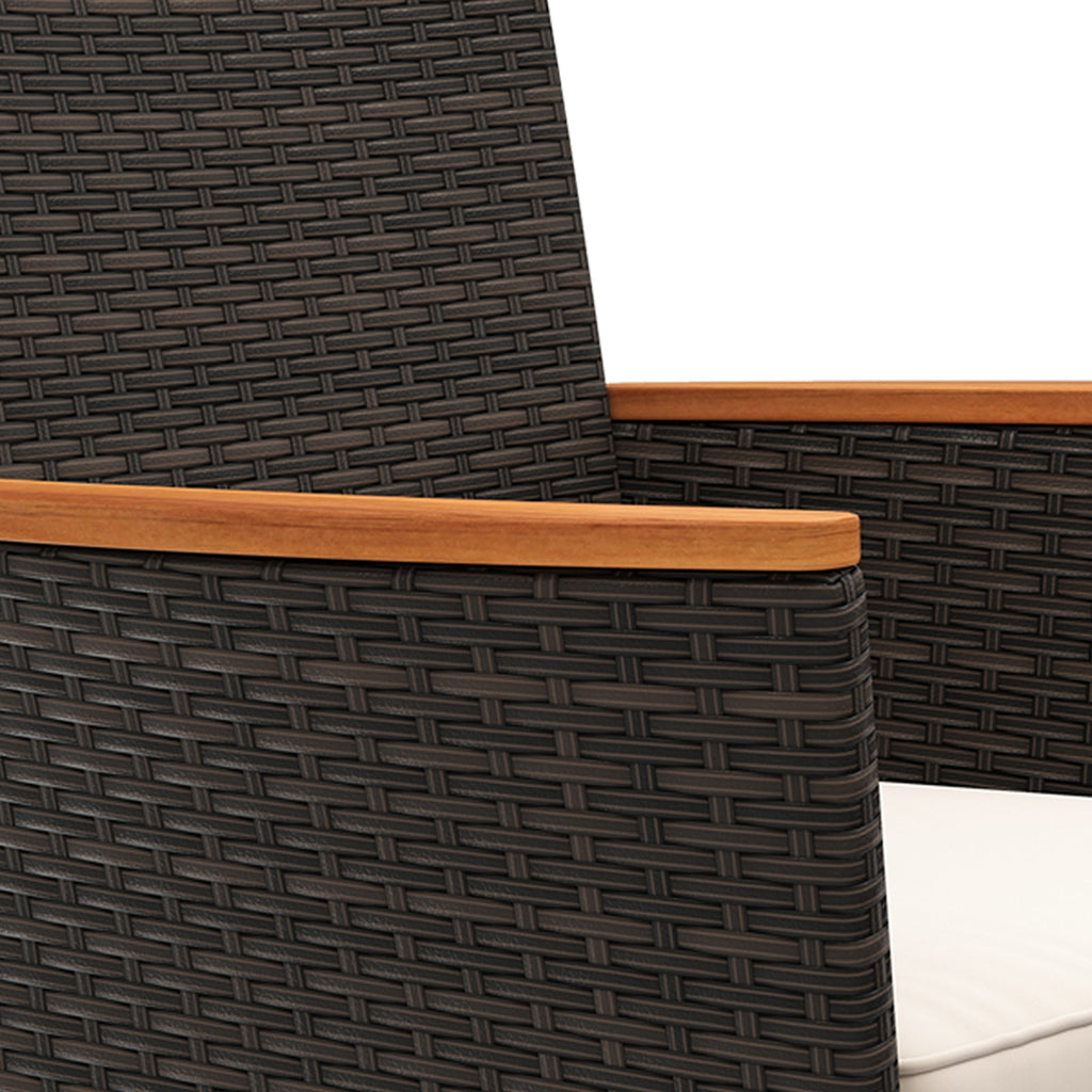 4 Piece Patio Wicker Sofa Set 2 Rattan Chairs and Loveseat with Table-Brown