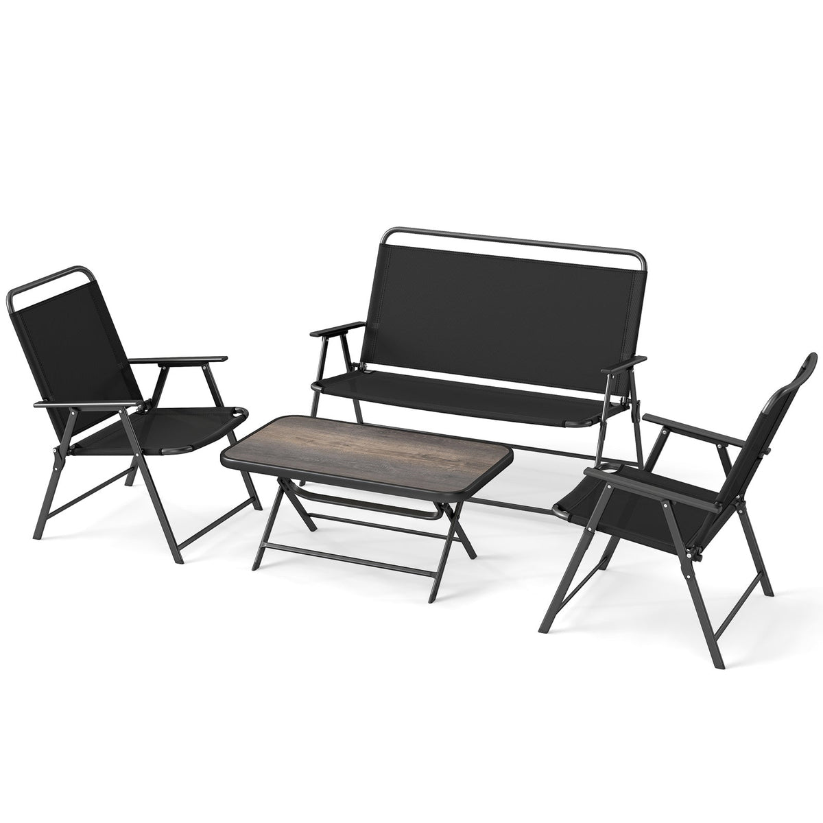 4 Pieces Patio Folding Furniture Set with SPC Coffee Table and Patio Chairs-Black