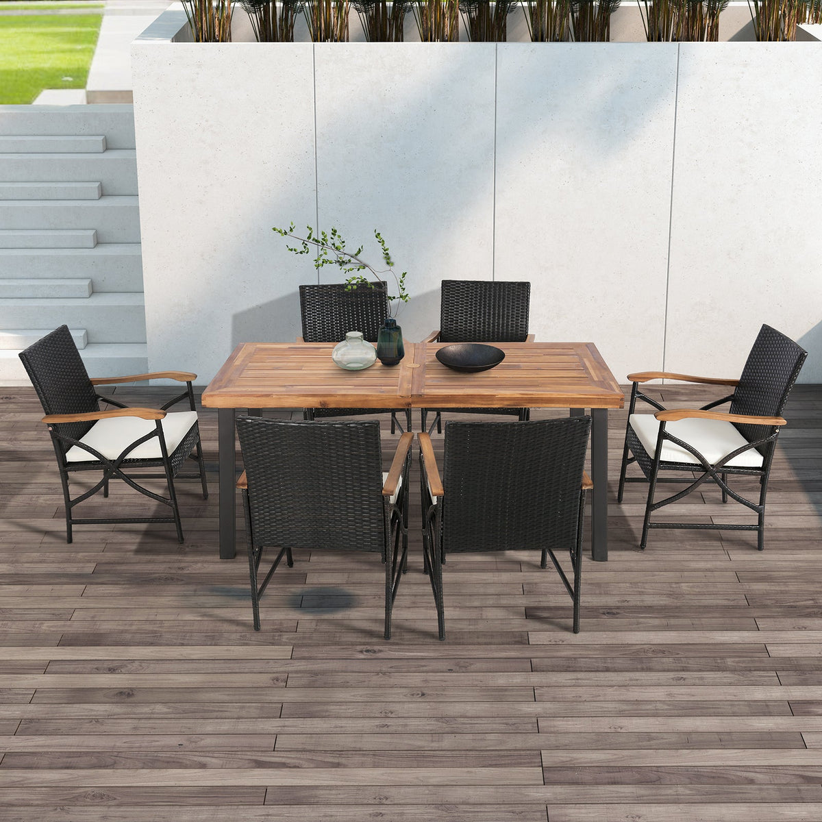 Set of 2/4 Patio Wicker Chairs with Soft Zippered Cushion