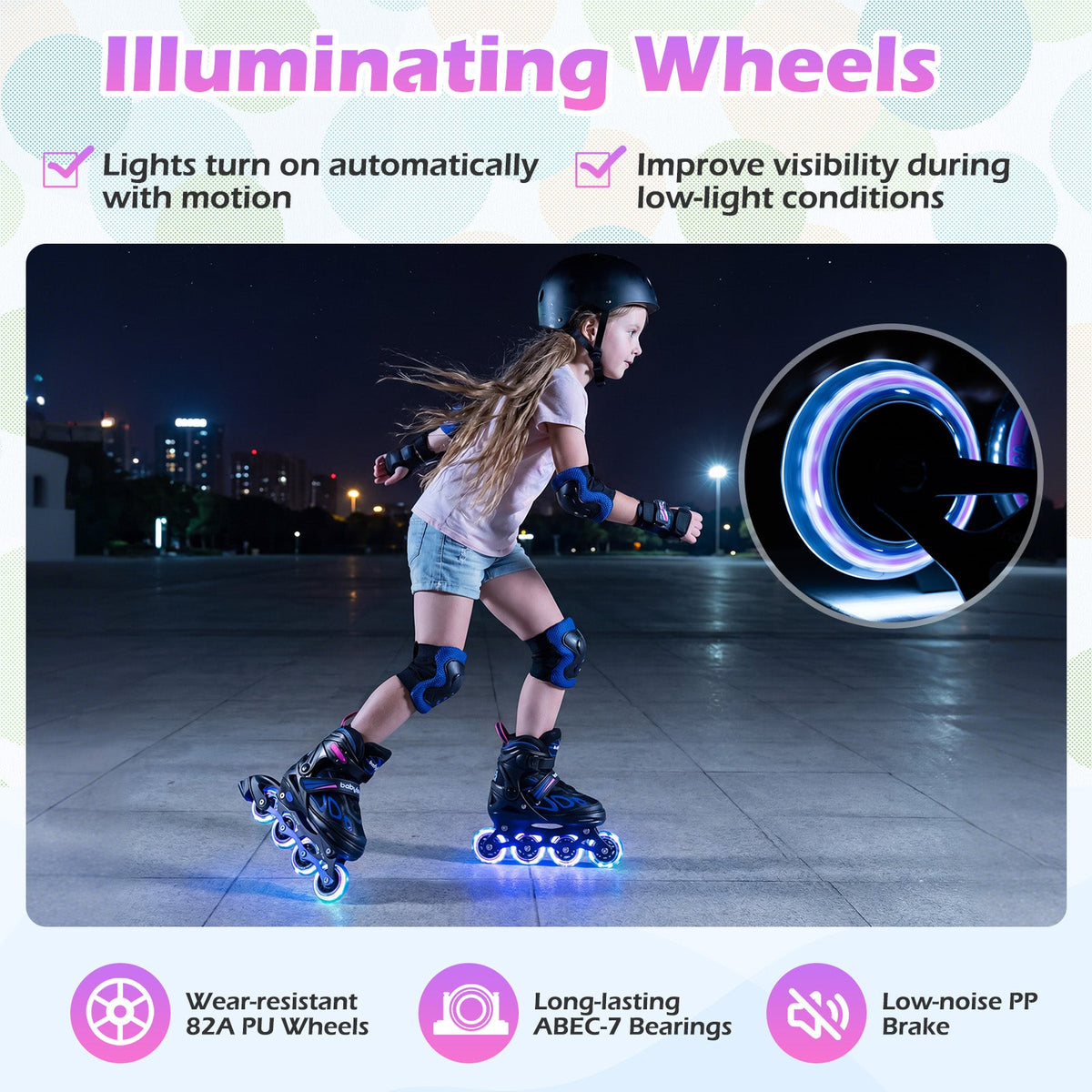 4 Sizes Adjustable Blade Roller with Light-up Wheels for Youth