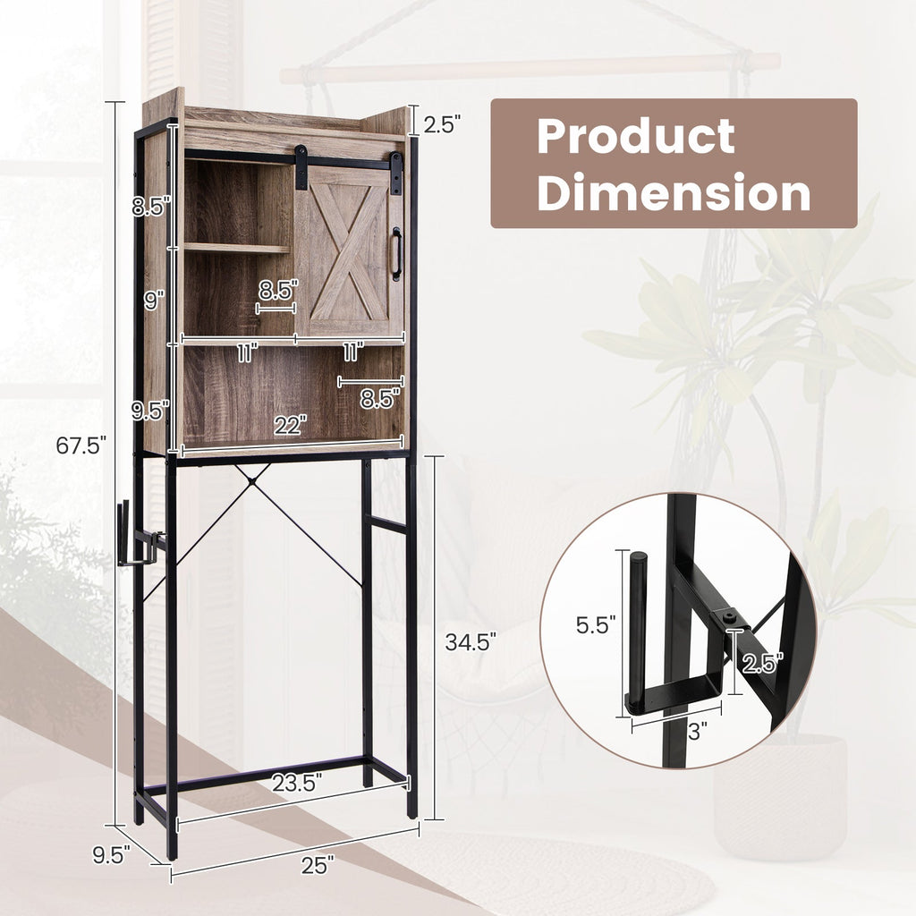 4-Tier Multifunctional Toilet Sorage Cabinet with Adjustable Shelf and Sliding Barn Door