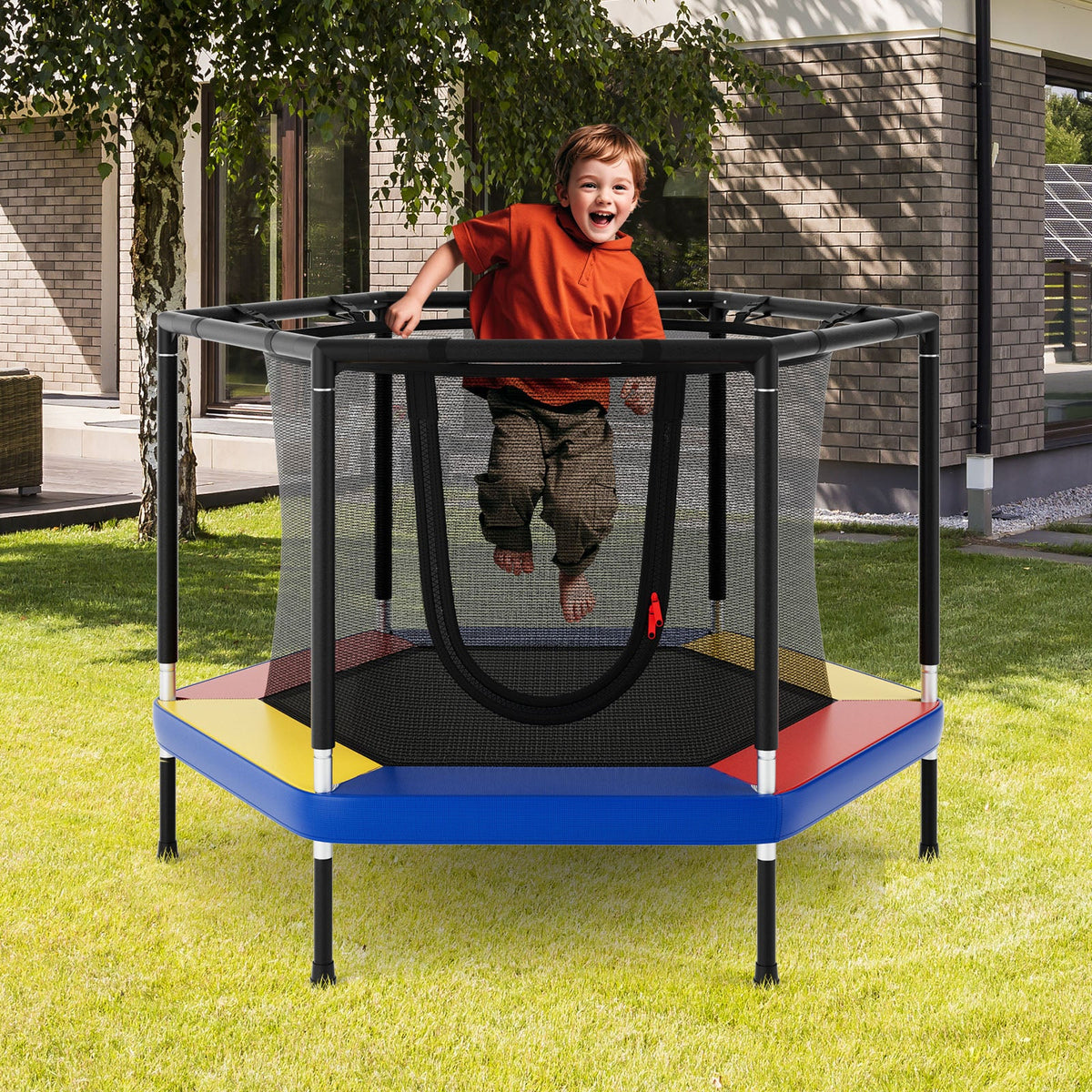 4 FT Small Toddler Recreational Trampoline with Safety Enclosure Net-Colorful