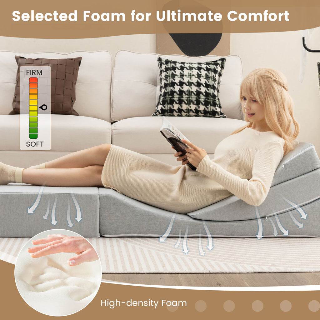 4-in-1 Convertible Folding Sofa Bed with High-Density Foam-Gray