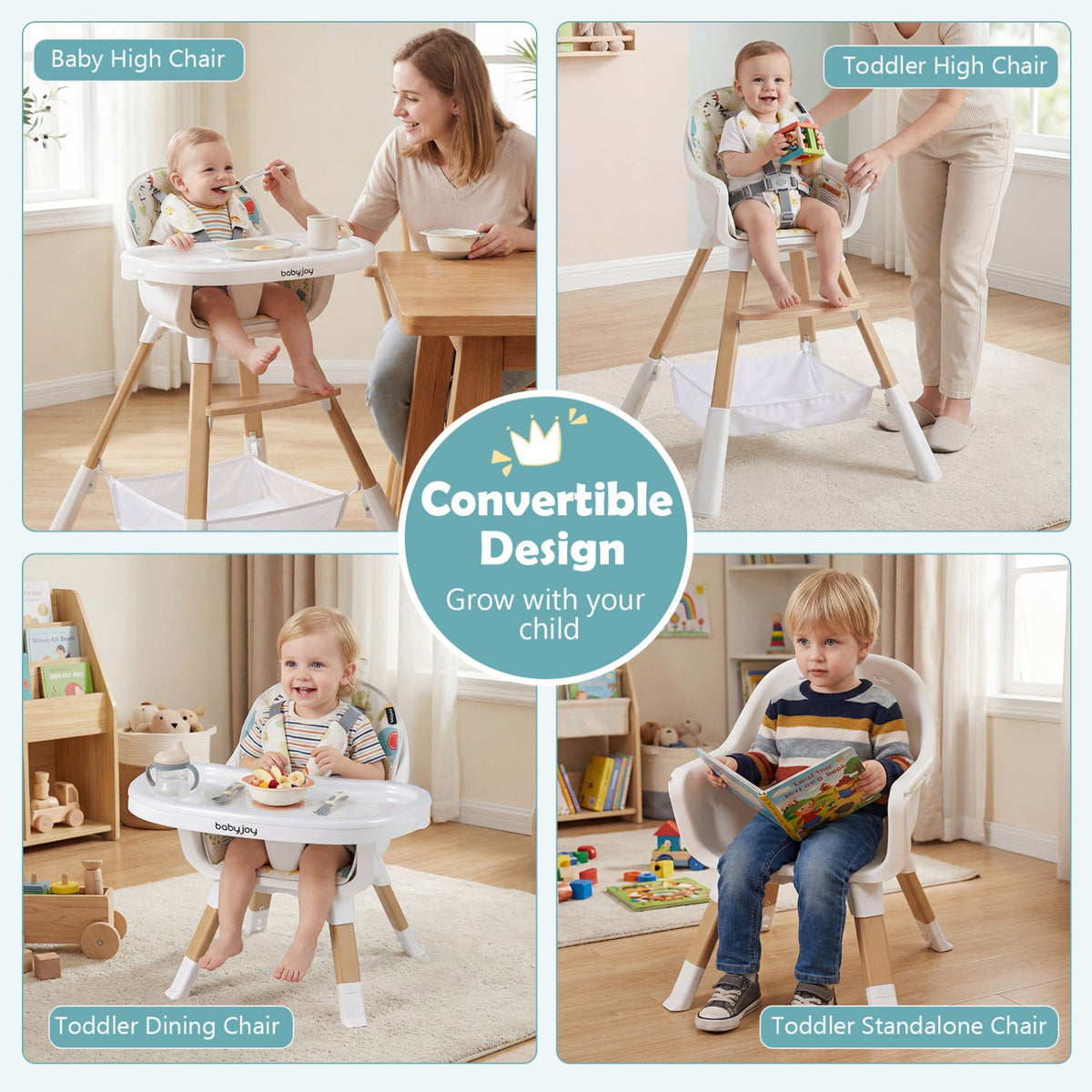 4 in 1 High Chair for Babies Convertible Toddler Highchair-Multicolor
