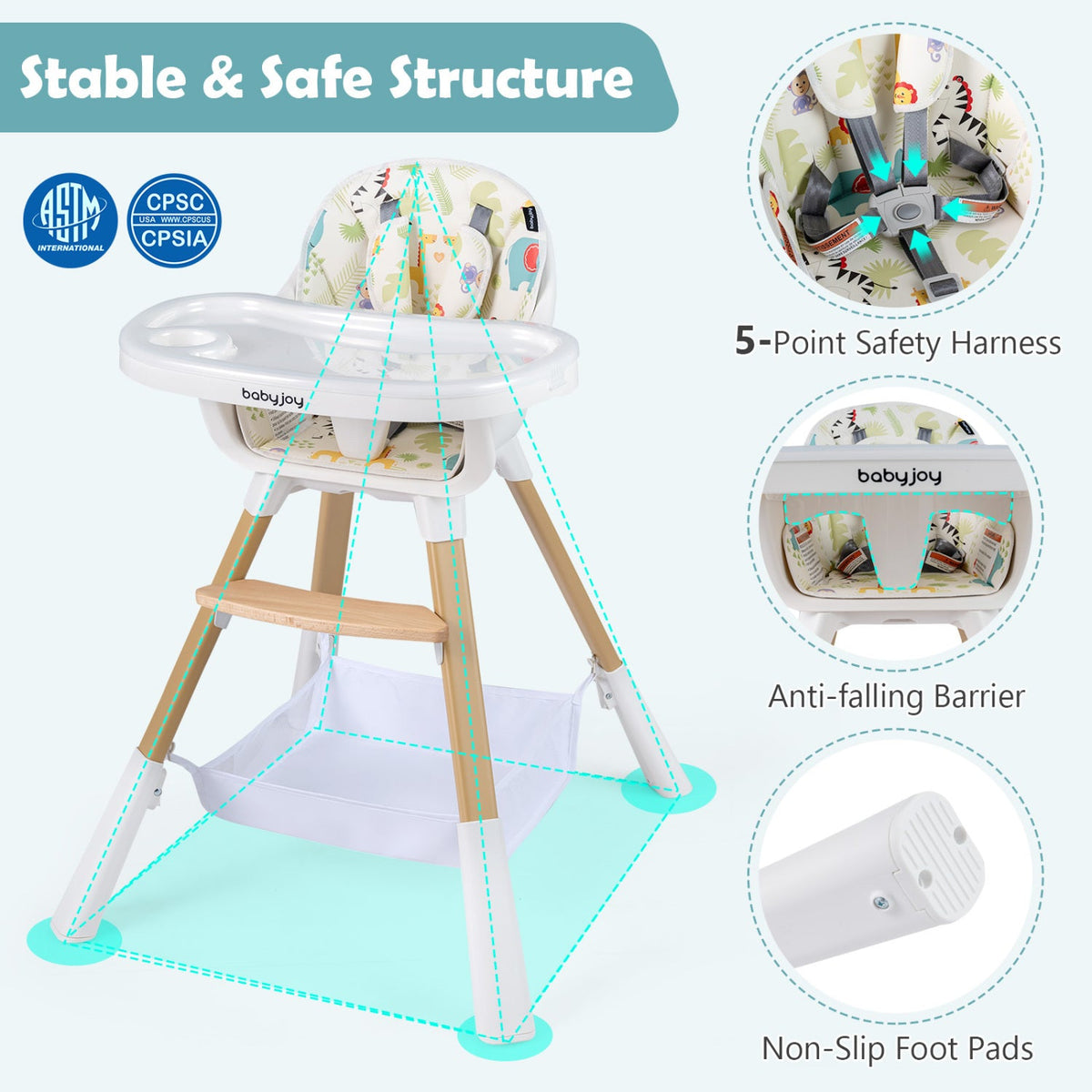 4 in 1 High Chair for Babies Convertible Toddler Highchair-Multicolor