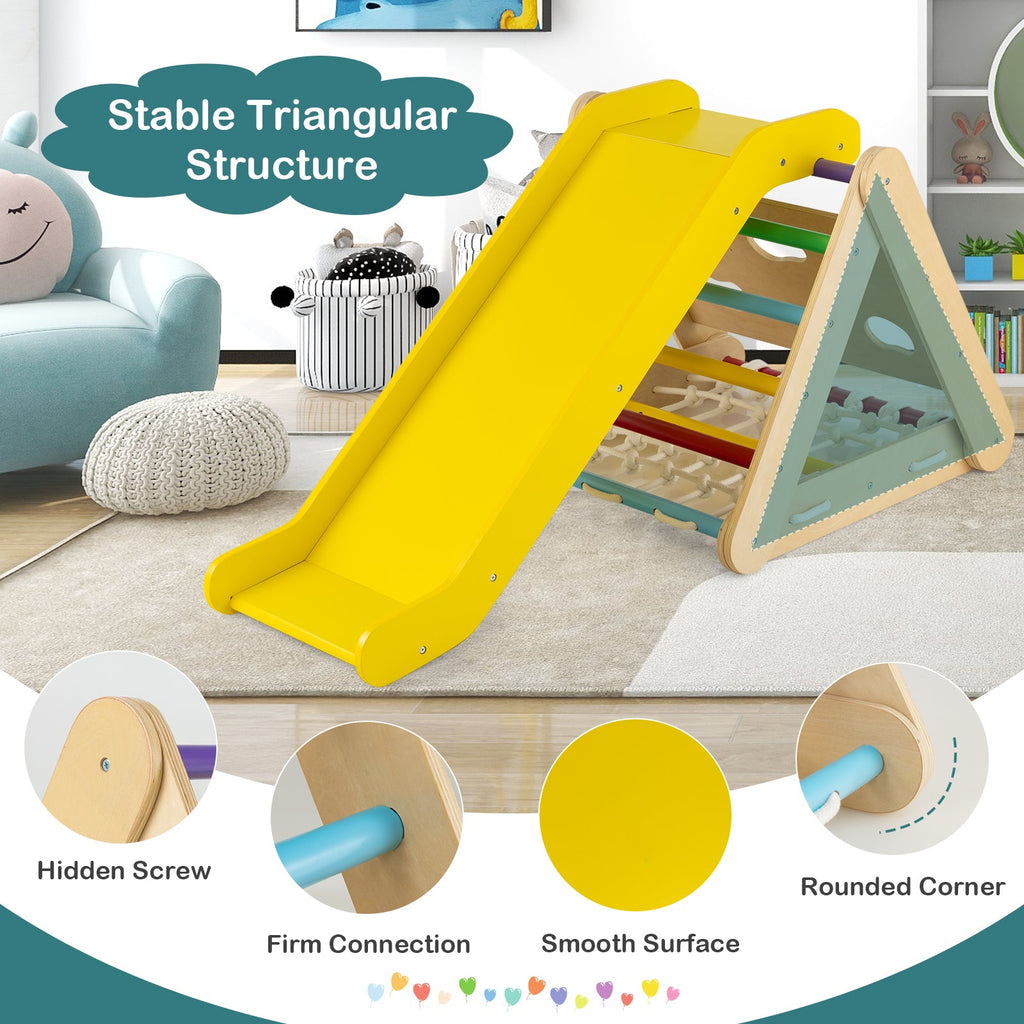 4 in 1 Triangle Climber Toy with Sliding Board and Climbing Net