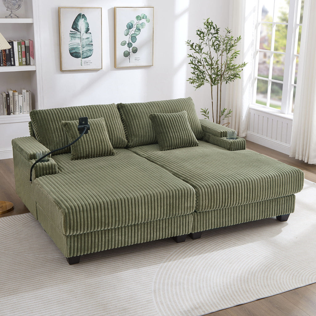 Modern Chaise Sofa With Adjustable Backrest, Cup Holders, Phone Holder & Storage Compartments For Living Room