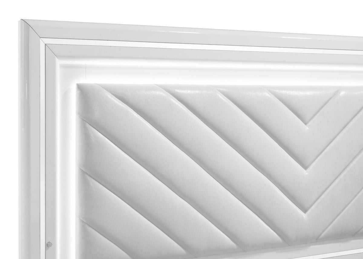 Cassia Queen LED Panel Bed White High Gloss