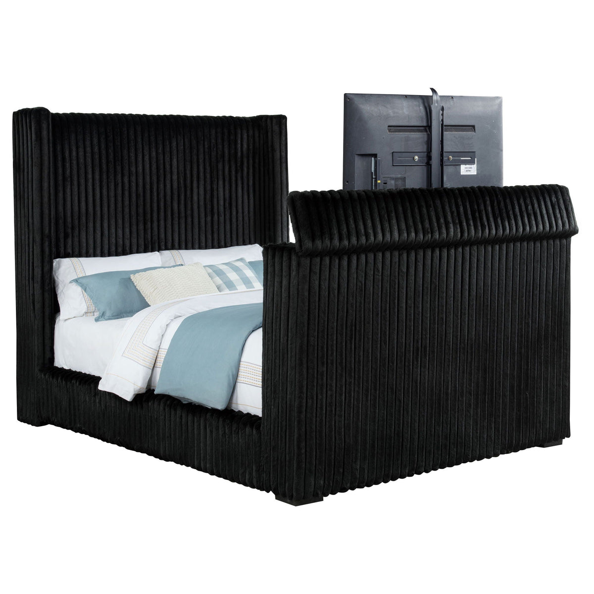 Centergrove Upholstered Queen Wingback TV Bed Black