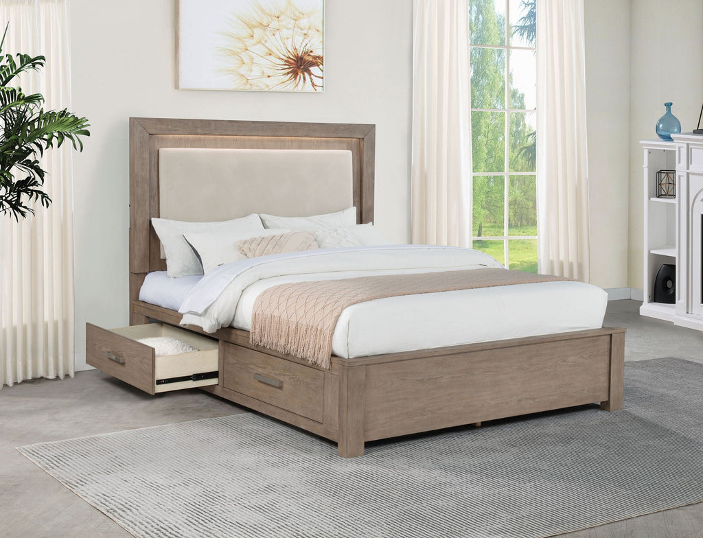 Kenora 56-inch Queen LED Storage Bed Barley Brown