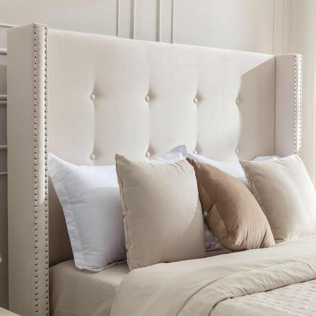 Peyton - Upholstered Bed With 54" High Headboard, Traditional Hand Buttoned Tufting