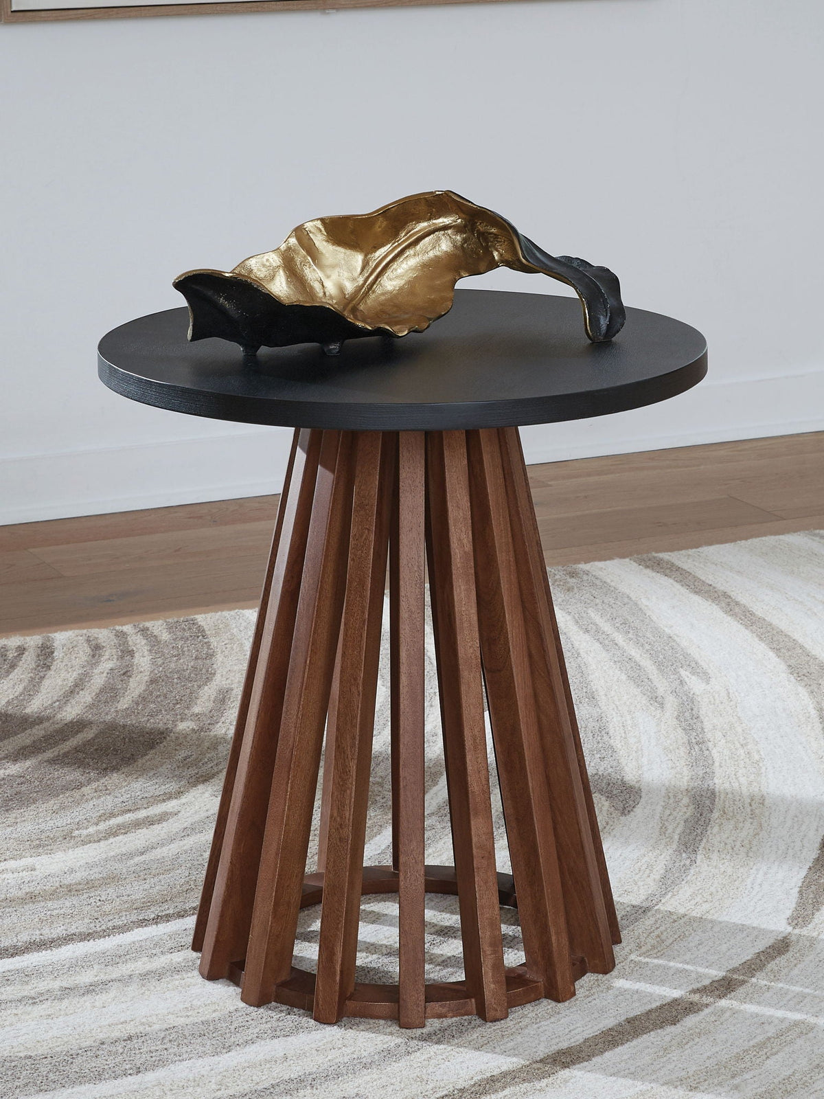 Kallari - Round End Table - Warm Brown / Black