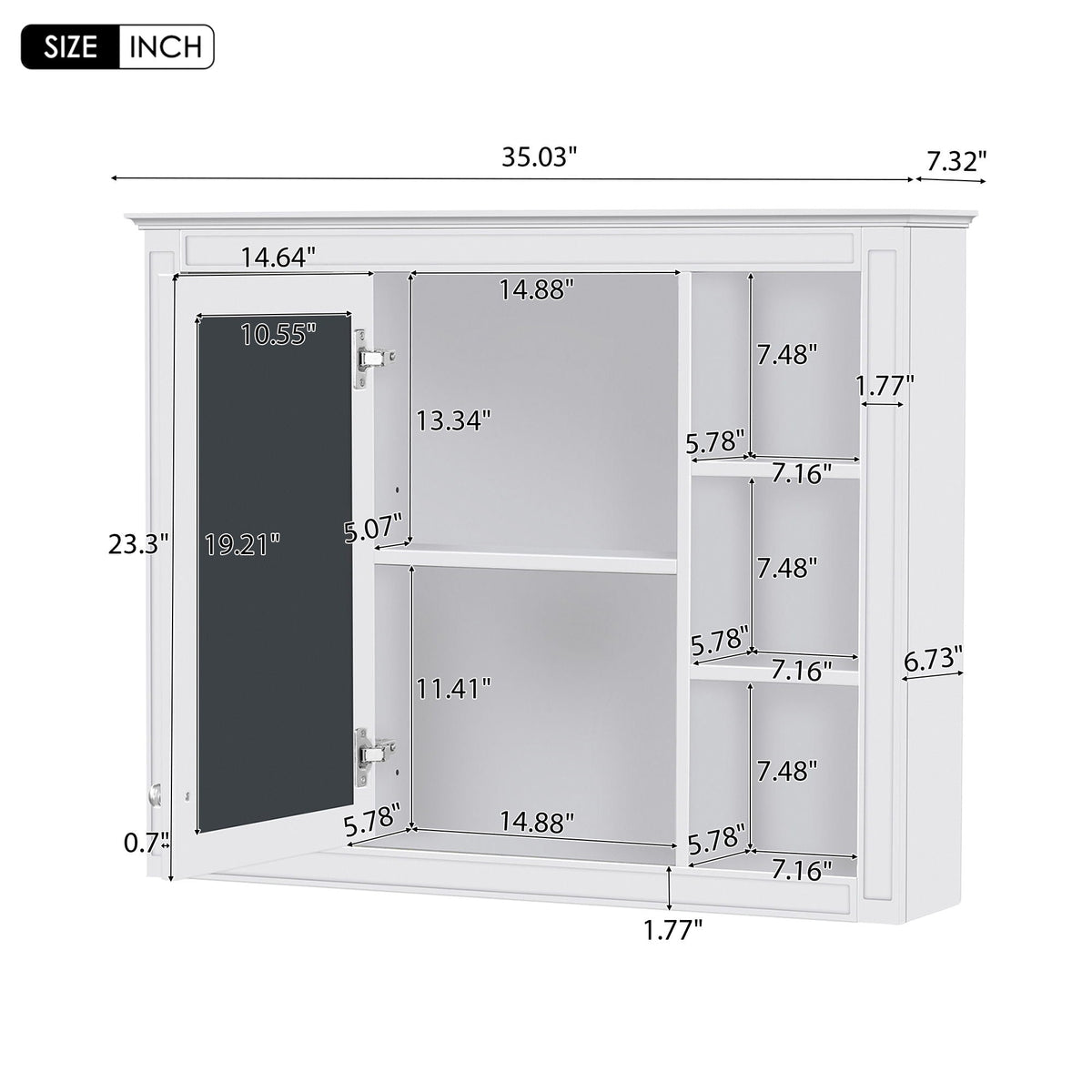 Wall Mounted Medicine Cabinet With Mirror, Storage Cabinet Featuring 6 Open Shelves And Adjustable Interior