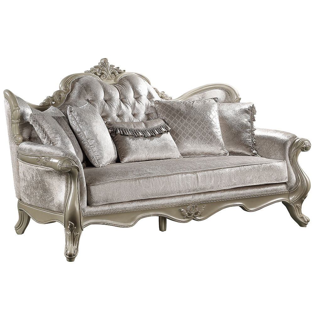Libertee - Sofa With 5 Pillows - Beige Fabric & Champagne
