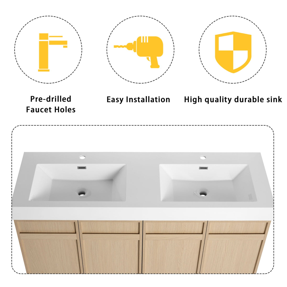 Freestanding Bathroom Vanity With Resin Sink & Soft Close Cabinet Doors