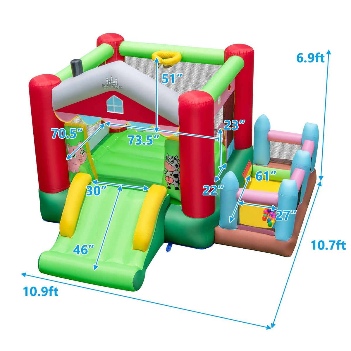 4-in-1 Inflatable Bounce House with Basketball Hoop and 480W Blower