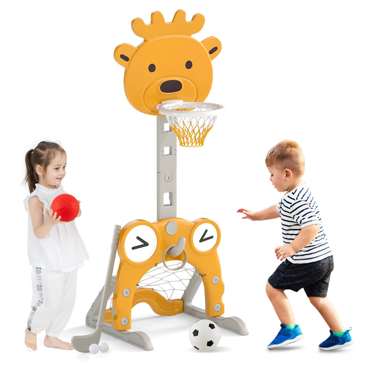 4-in-1 Toddler Height Adjustable Basketball Hoop with Ring Toss for 3+ Kids