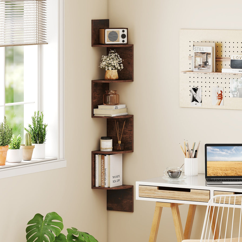 5-Tier Corner Shelf Floating Bookshelf Wall Mounted Storage Organizer