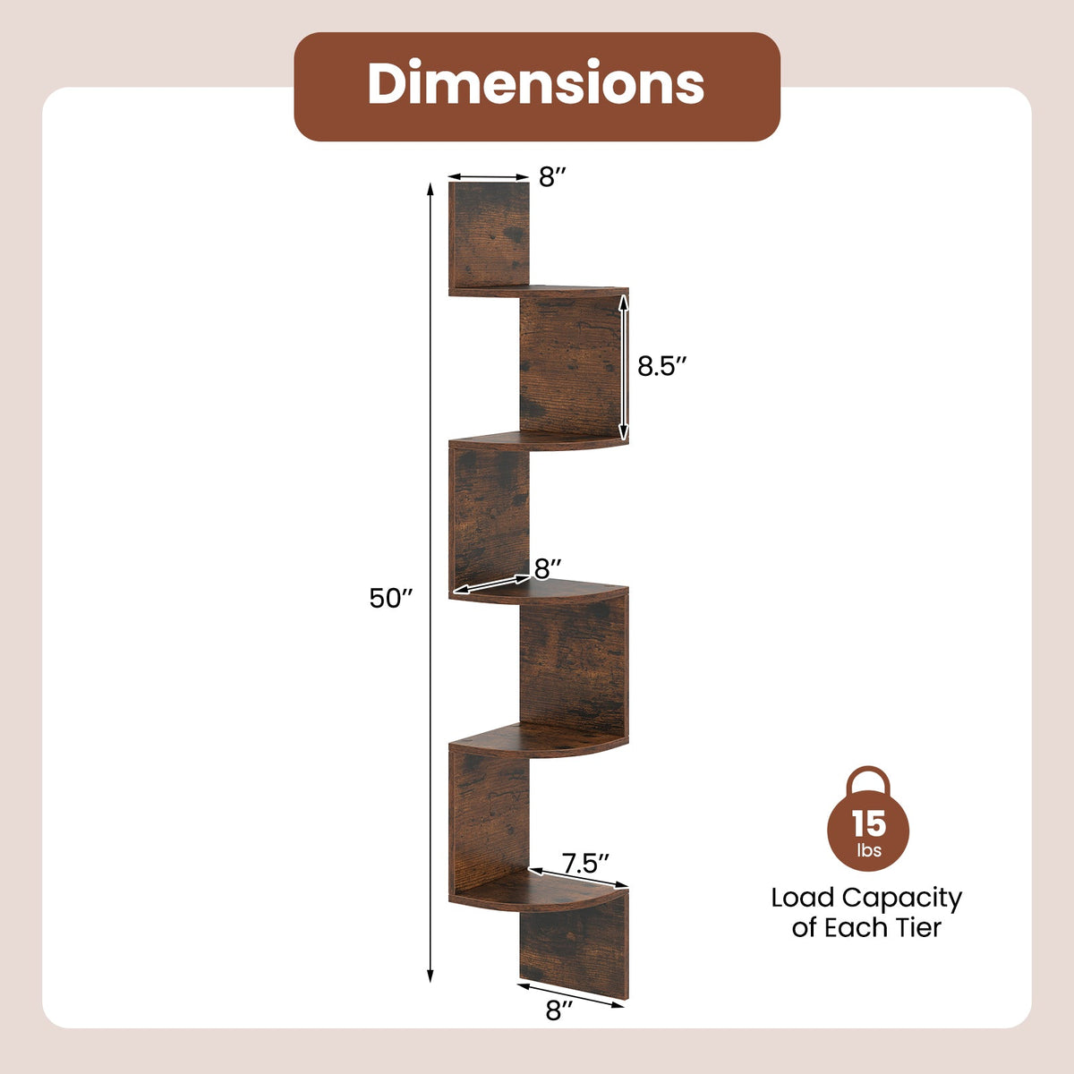 5-Tier Corner Shelf Floating Bookshelf Wall Mounted Storage Organizer