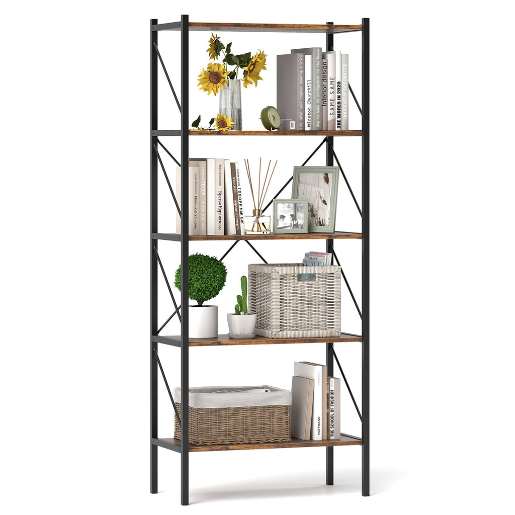 5-Tier Bookshelf with Open Shelves and Heavy Duty Metal Frame
