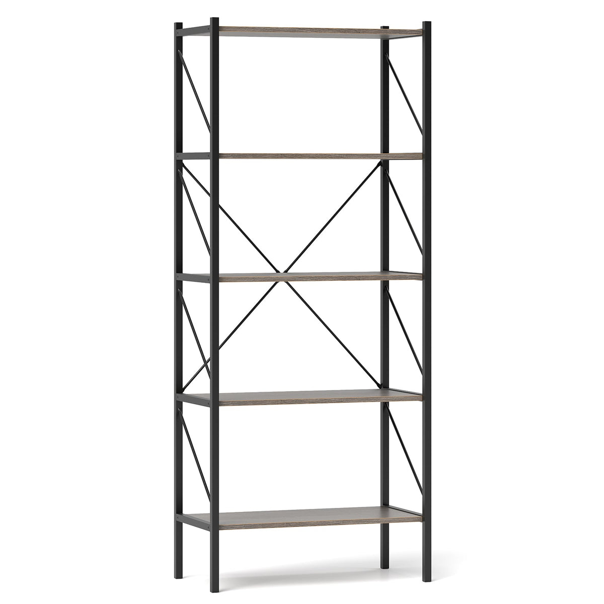 5-Tier Bookshelf with Open Shelves and Heavy Duty Metal Frame