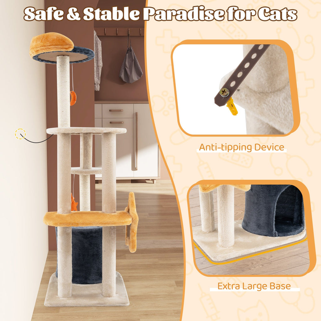 50 Inches Cute Cat Tree for Indoor Cats with Sisal Scratching Posts and Board