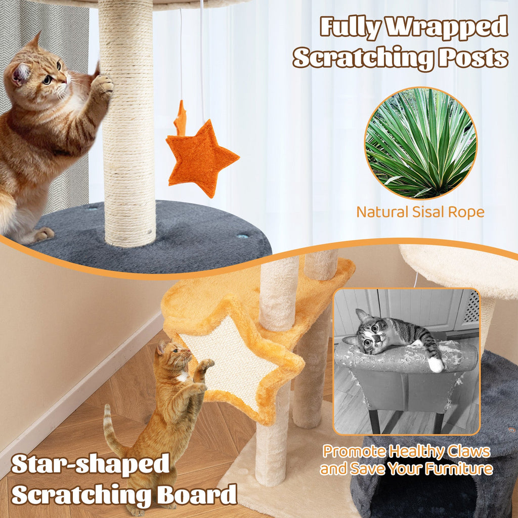 50 Inches Cute Cat Tree for Indoor Cats with Sisal Scratching Posts and Board