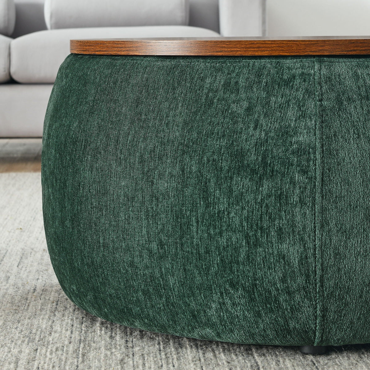 Round Storage Ottoman, 2 In 1 Function, End Table And Ottoman