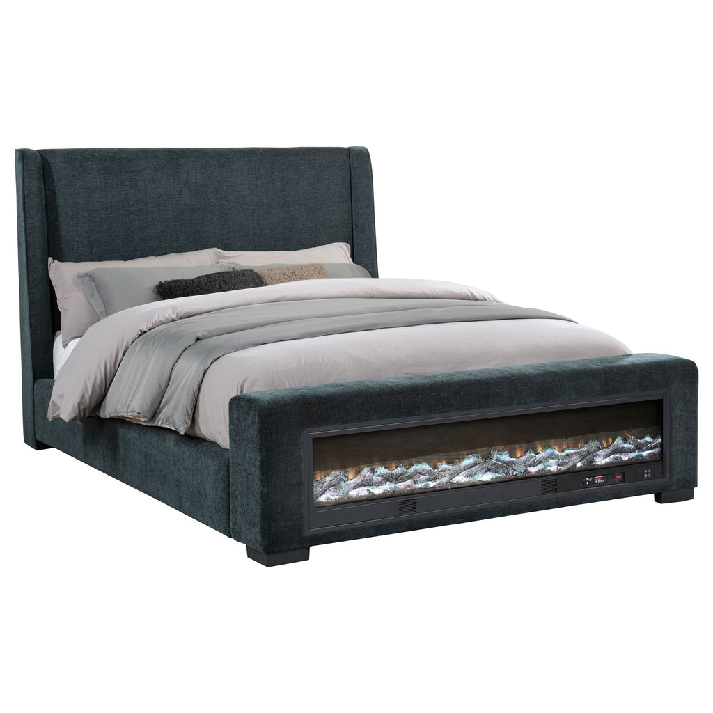 Preston Upholstered Queen Audio Flame Visualizer Bed Dark Blue