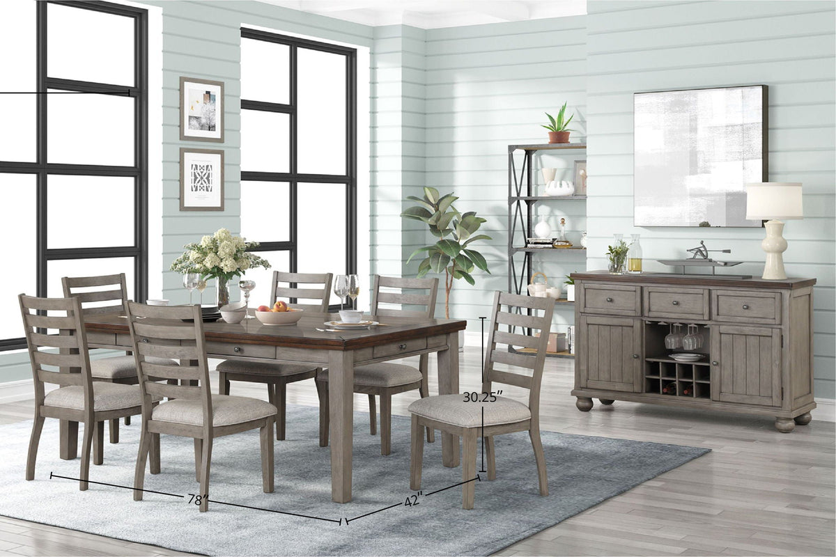 2 Tone 6 Drawer Dining Table - Gray