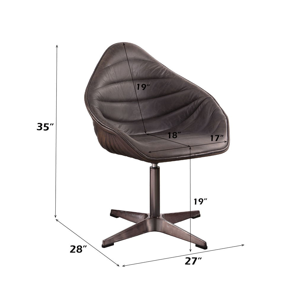 Pipino - Accent Chair With Swivel - Antique Ebony Top Grain Leather