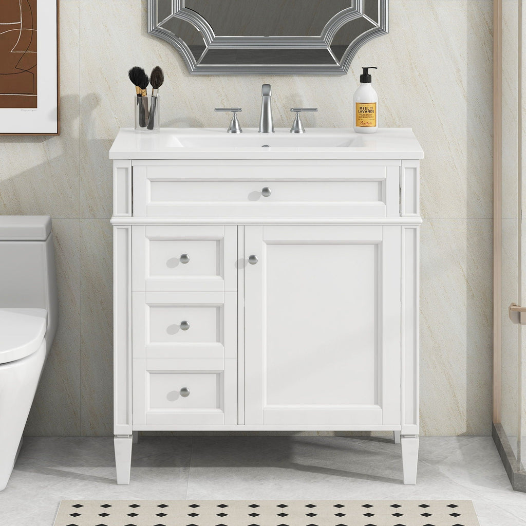 Bathroom Vanity With Top Sink, Modern Bathroom Storage Cabinet With 2 Drawers And A Tip-Out Drawer