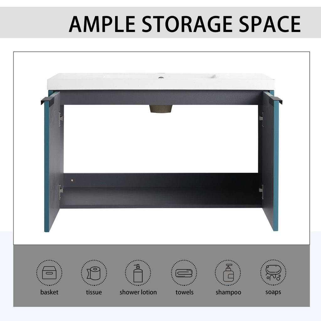 Contemporary Wall Mounted Bathroom Vanity With Resin Double Sink