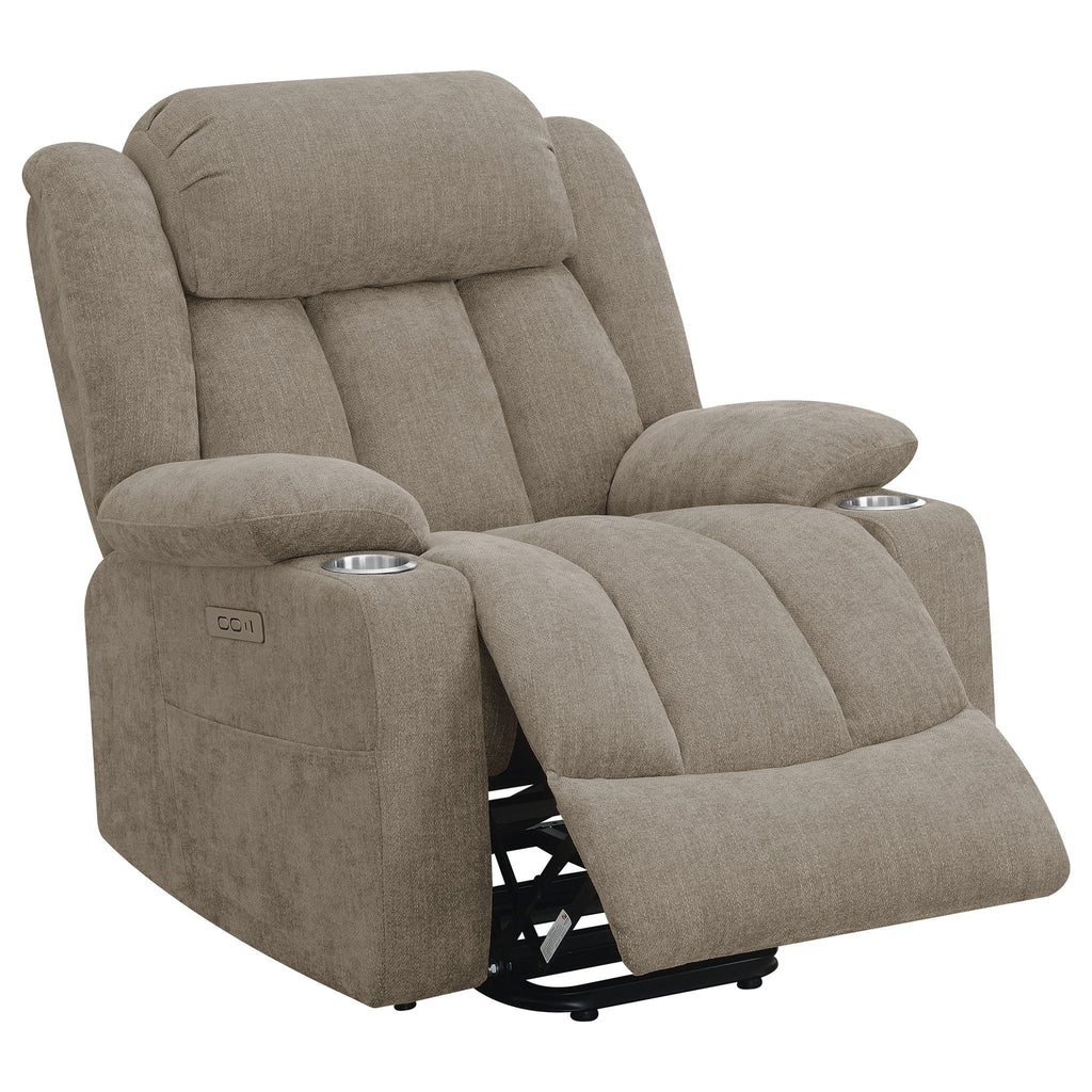 Beca - Upholstered Power Lift Recliner With Cupholders And USB Charging