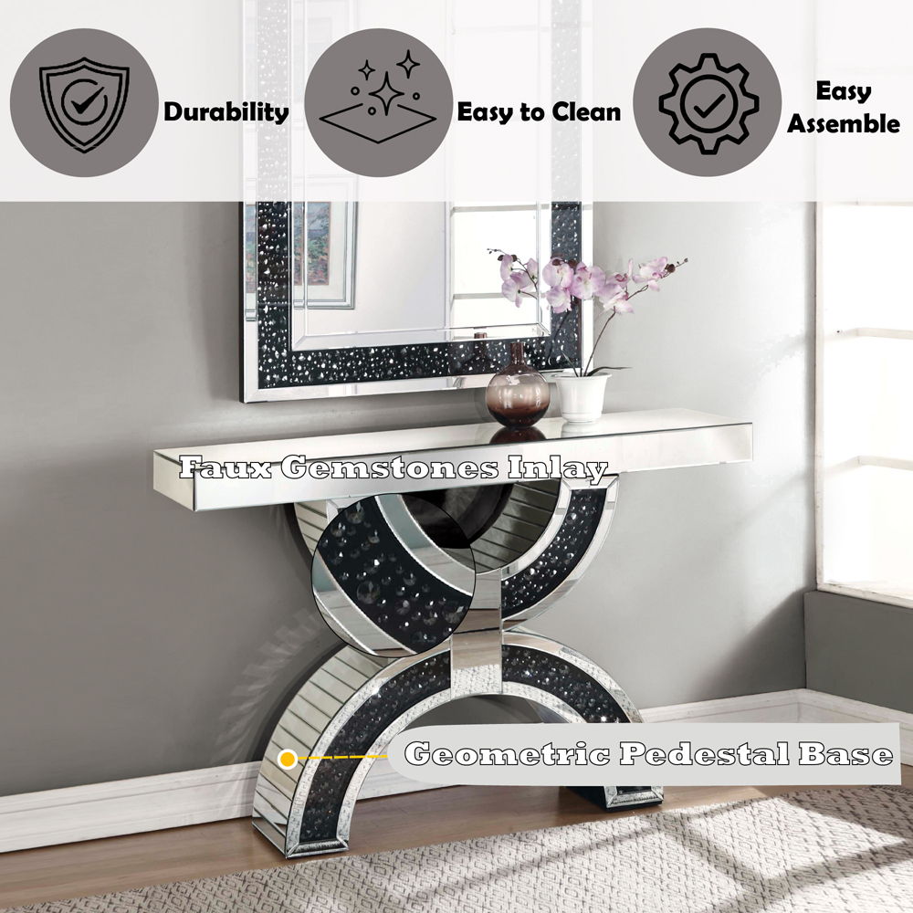 Nysa - Console Table With Faux Crystals - Mirrored