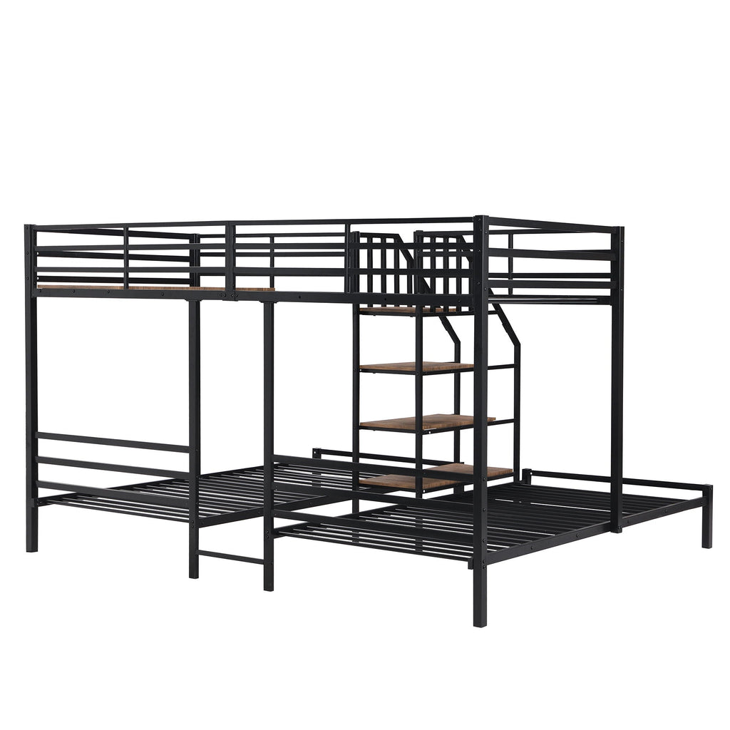 Metal Bunk Bed With Storage Shelves Staircase