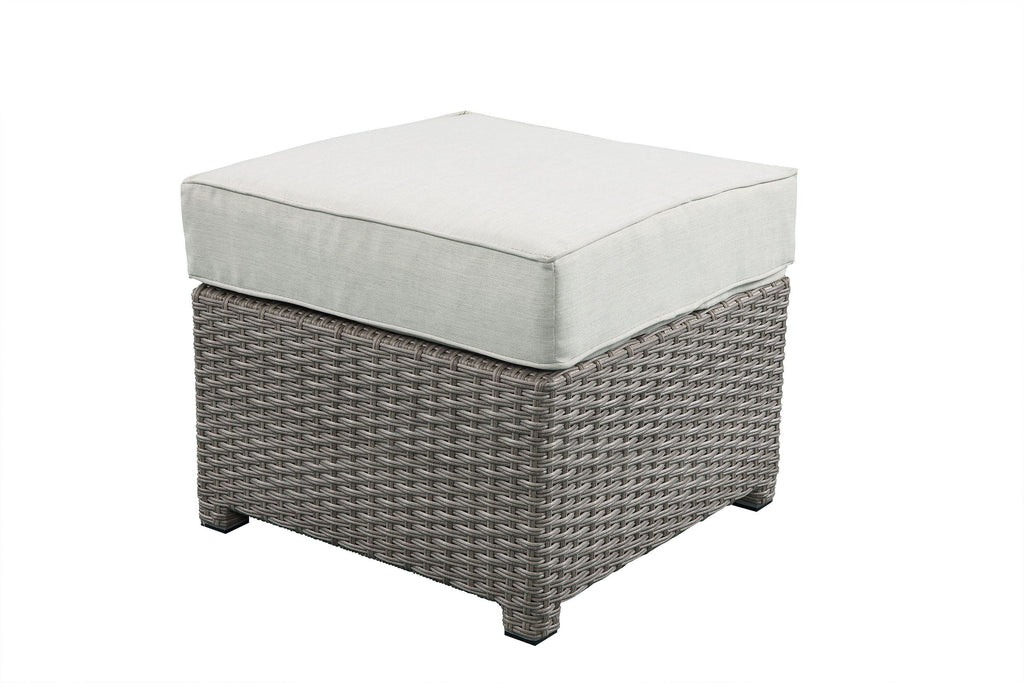 Salena - All Weather Wicker Patio Sofa & Ottoman With 2 Toss Pillows - Gray / Beige