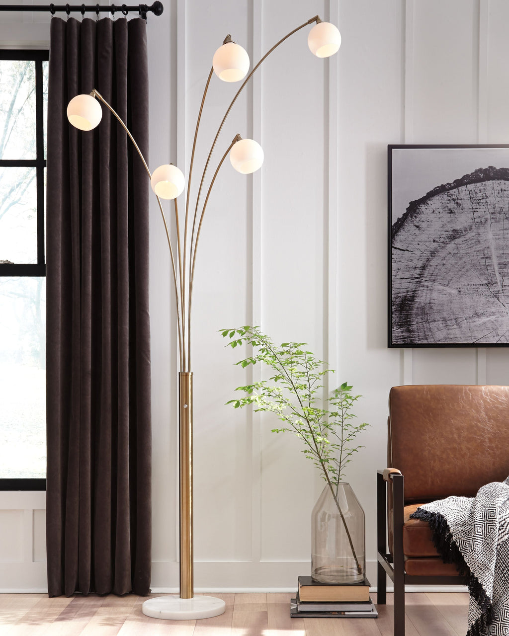 Taliya - Metal Arc Lamp  - Champagne / White